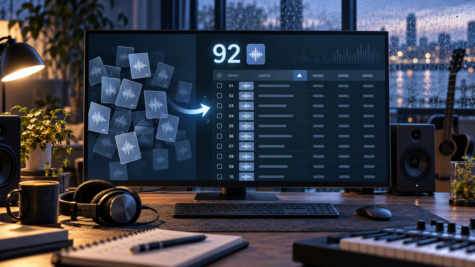 곡 순서 정렬 기능을 적용한 유튜브 업로더의 음원 목록 화면